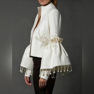 Elegant White Jacket with Pearl Embellishments
